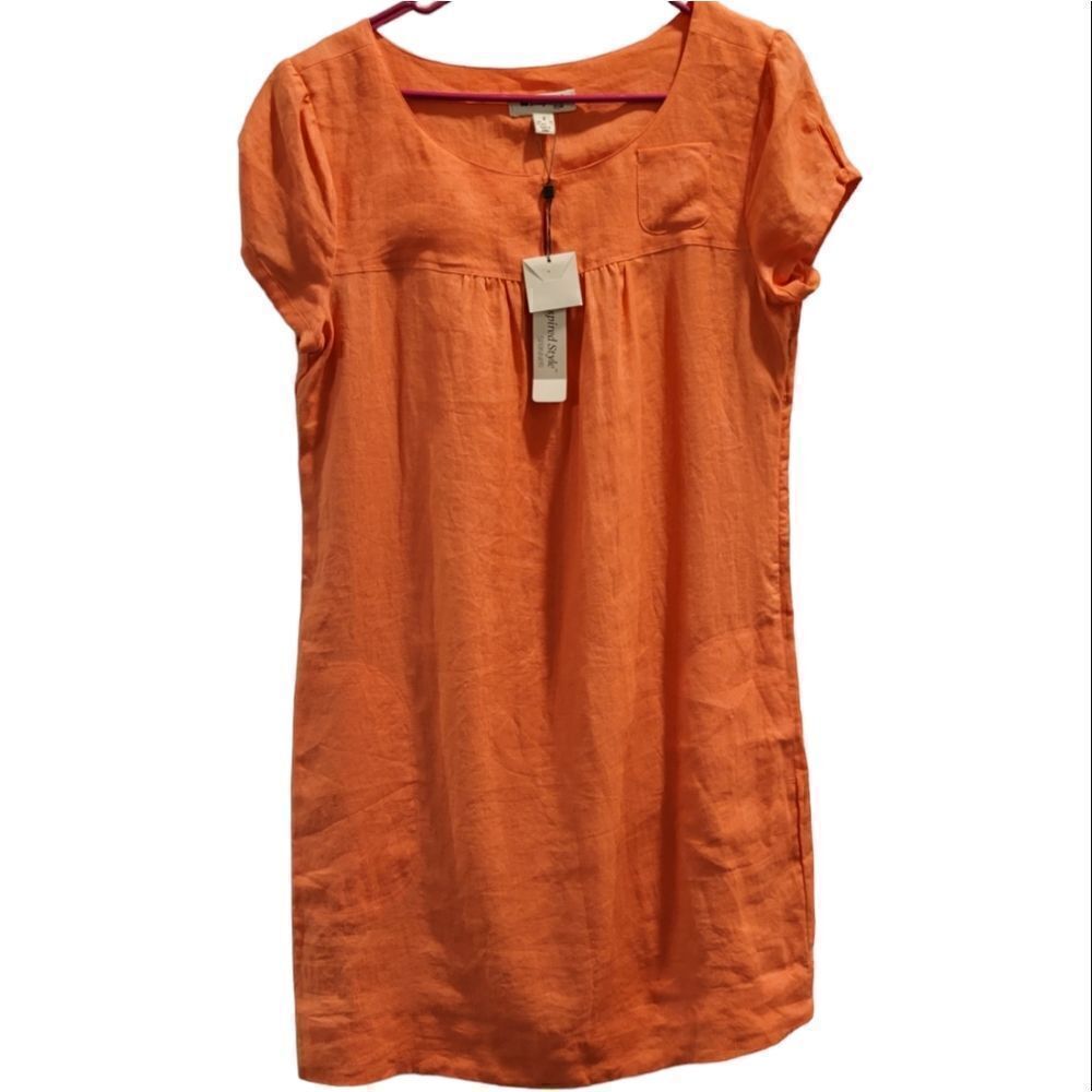 SPANNER Cap Sleeve Linen Dress Orange Coral Size 4 NWT